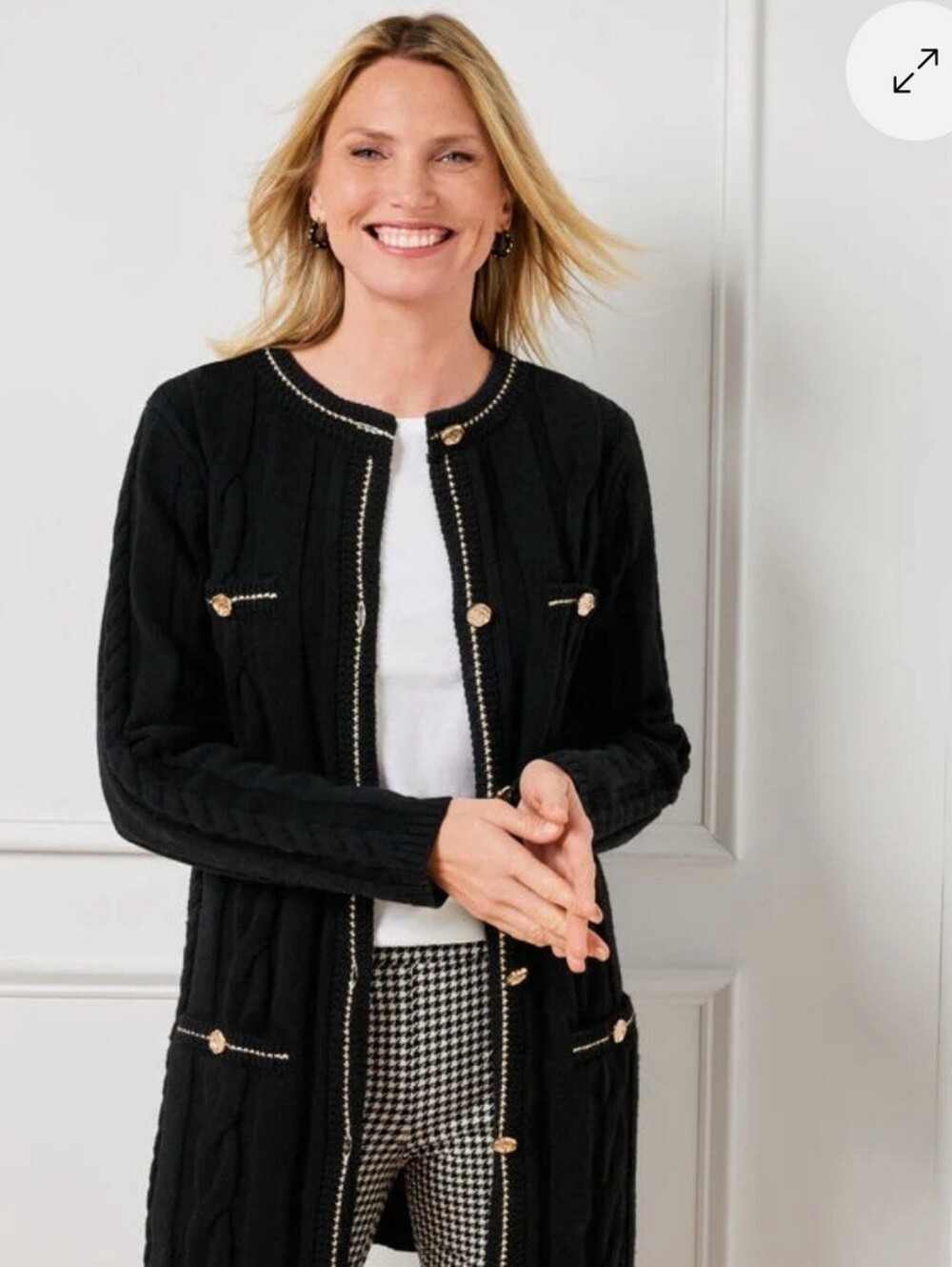 Talbots Chunky Cable Knit Blazer Cardigan SP Black Wool Blend Preppy Academia
